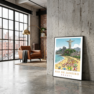 Rio de Janeiro Brazil Travel Poster — Christ Redeemer Copacabana Print
