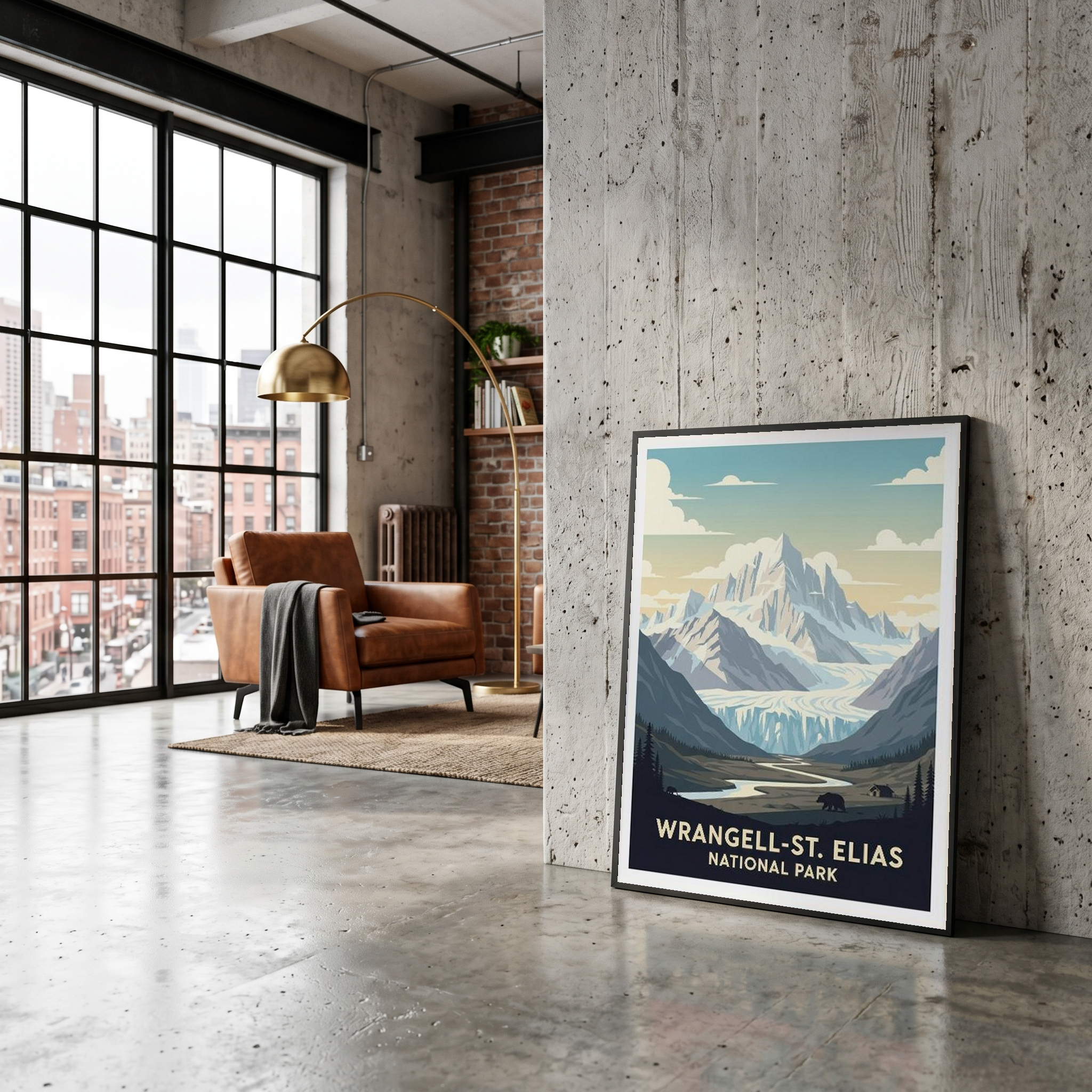Wrangell-St. Elias National Park Poster — Vintage Alaska Glacier Mountain Bear Print