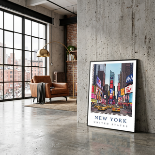 New York City Travel Poster — Times Square Yellow Cabs Iconic Print