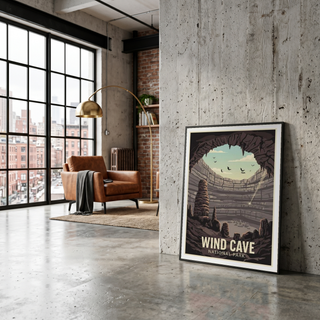 Wind Cave National Park Poster — Vintage South Dakota Cave Bat Print