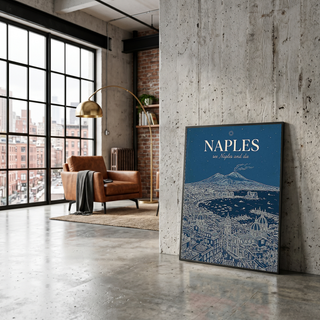 Naples Line Art Print — Navy Mount Vesuvius Bay Skyline Wall Art