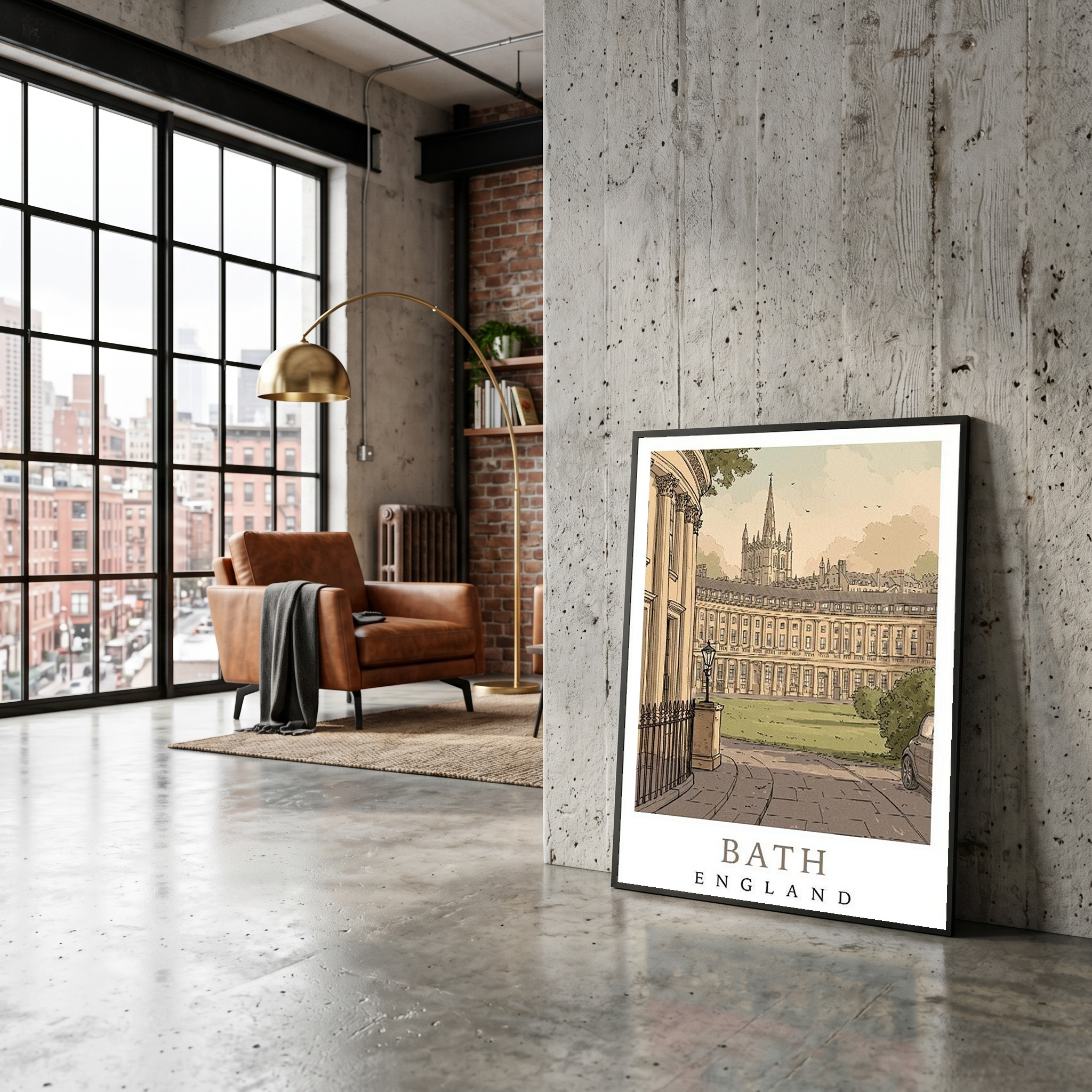 Bath England Travel Poster — Royal Crescent Abbey Georgian Print