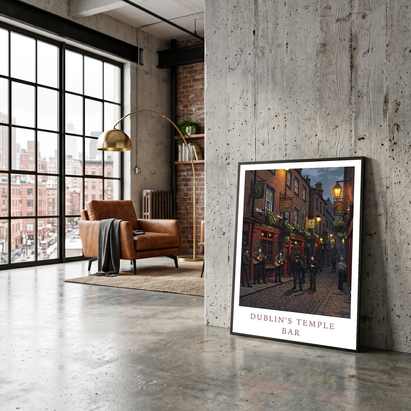 Dublin Ireland Travel Poster — Temple Bar Irish Pub Buskers Night Print