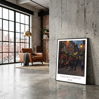 Dublin Ireland Travel Poster — Temple Bar Irish Pub Buskers Night Print