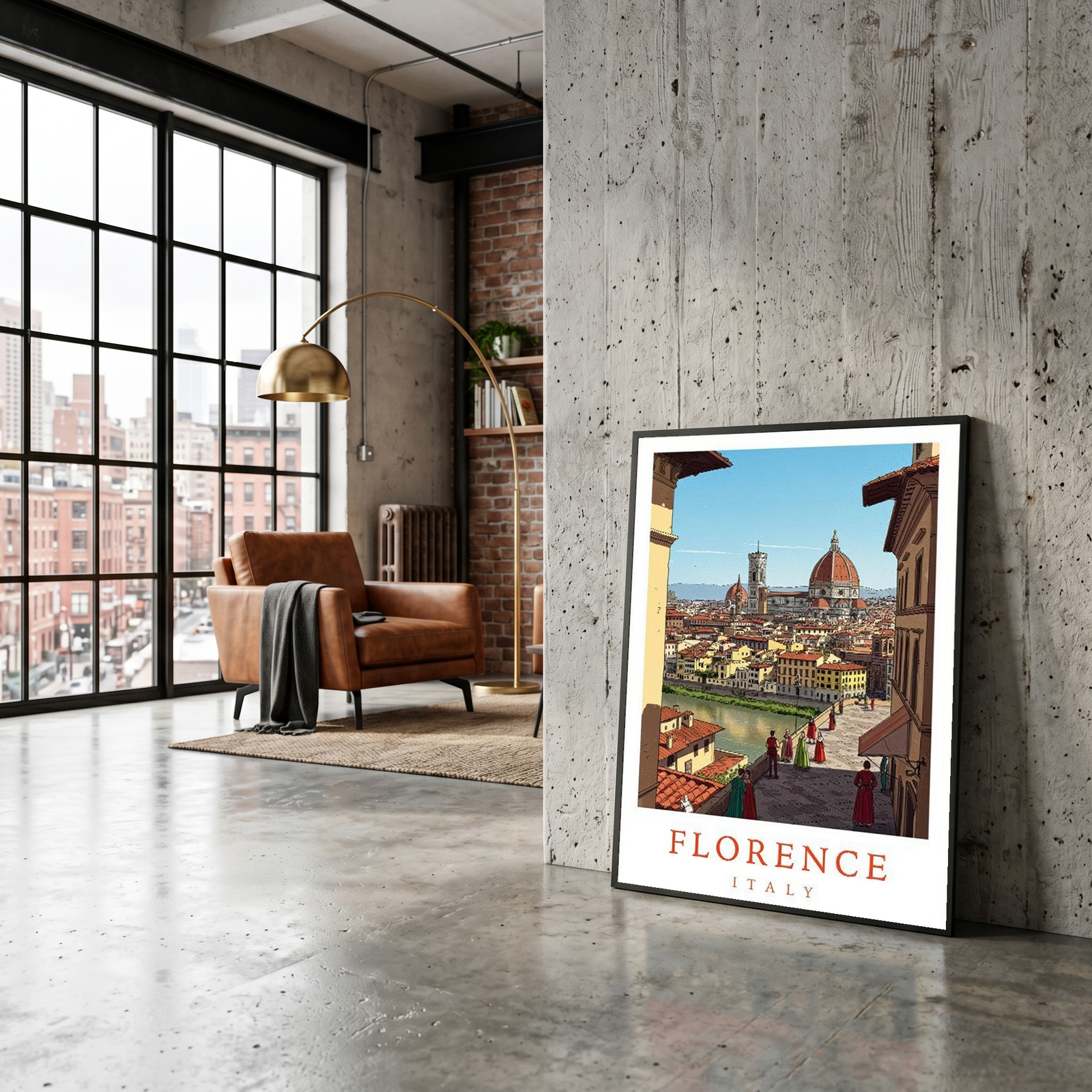 Florence Italy Travel Poster — Duomo Cathedral Renaissance Street Print