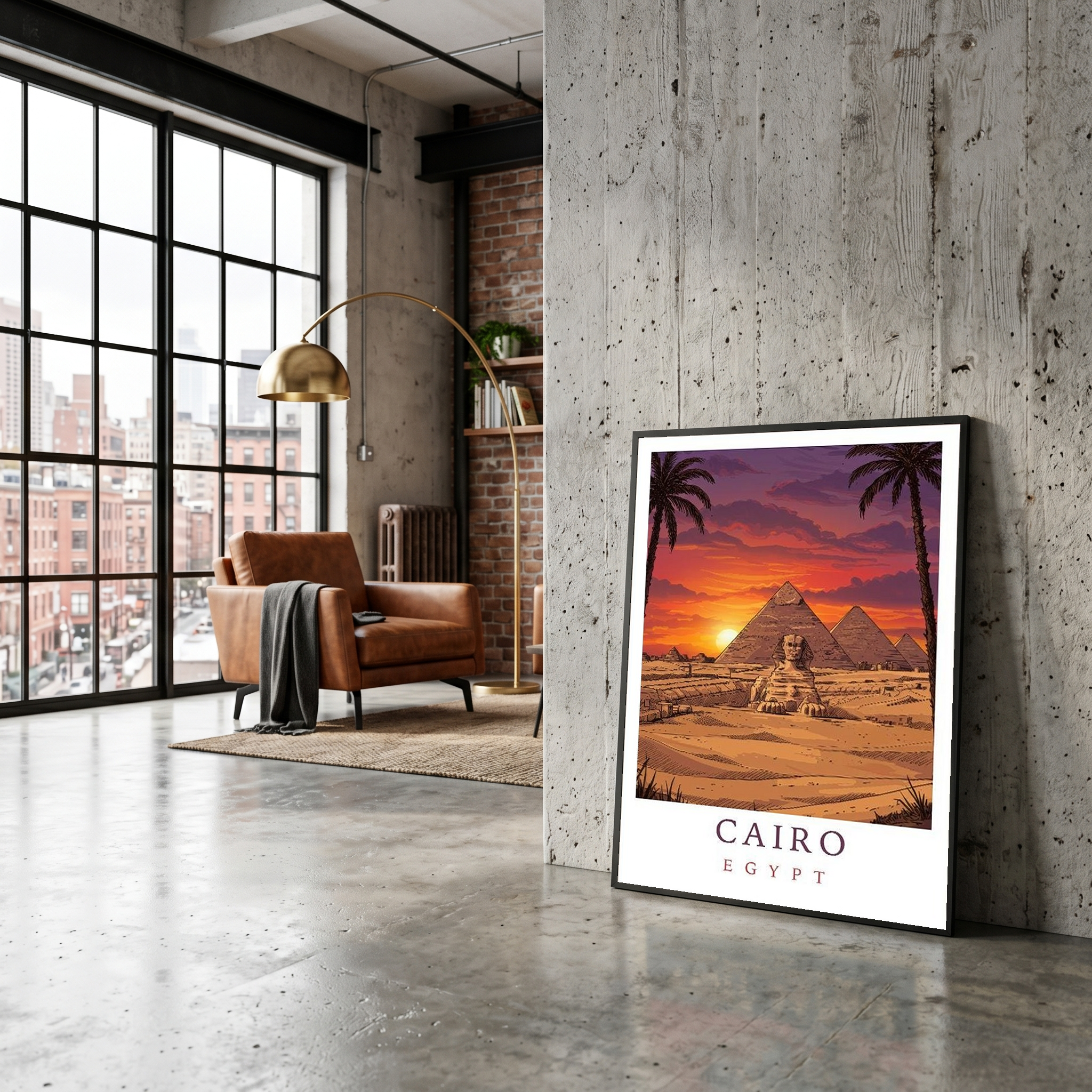 Cairo Egypt Travel Poster — Pyramids Sphinx Sunset Wall Art Print