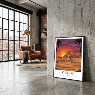 Cairo Egypt Travel Poster — Pyramids Sphinx Sunset Wall Art Print