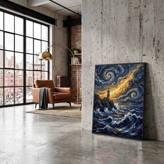 Lighthouse Stormy Sea Print — Van Gogh Starry Night Coastal Wall Art