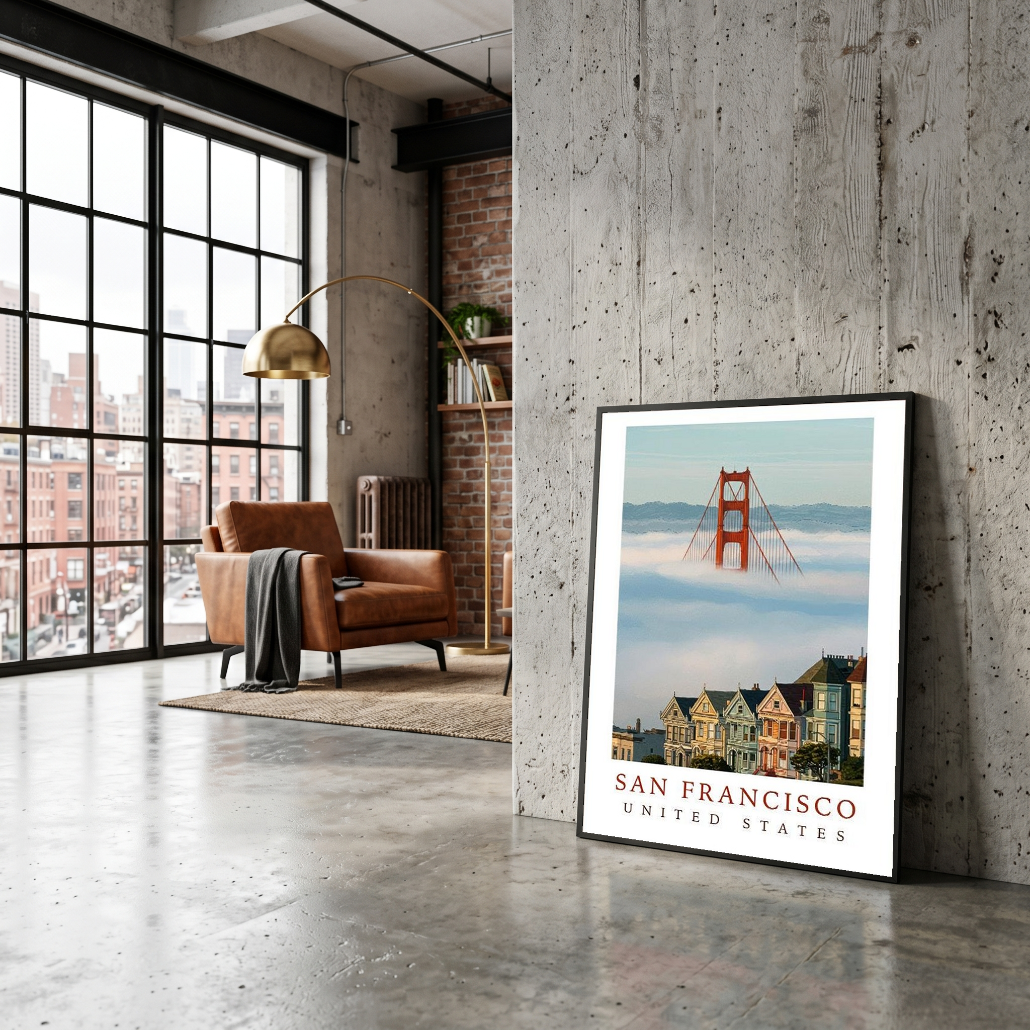 San Francisco Travel Poster — Golden Gate Bridge Painted Ladies Print