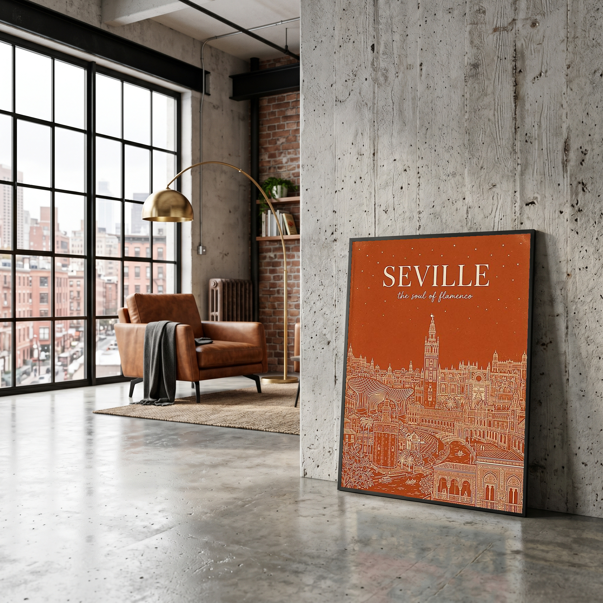 Seville Line Art Print — Terracotta Giralda Tower Plaza de España Wall Art