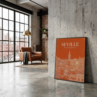 Seville Line Art Print — Terracotta Giralda Tower Plaza de España Wall Art