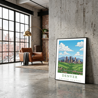 Denver Colorado Travel Poster — Rocky Mountains Mile-High Skyline Print