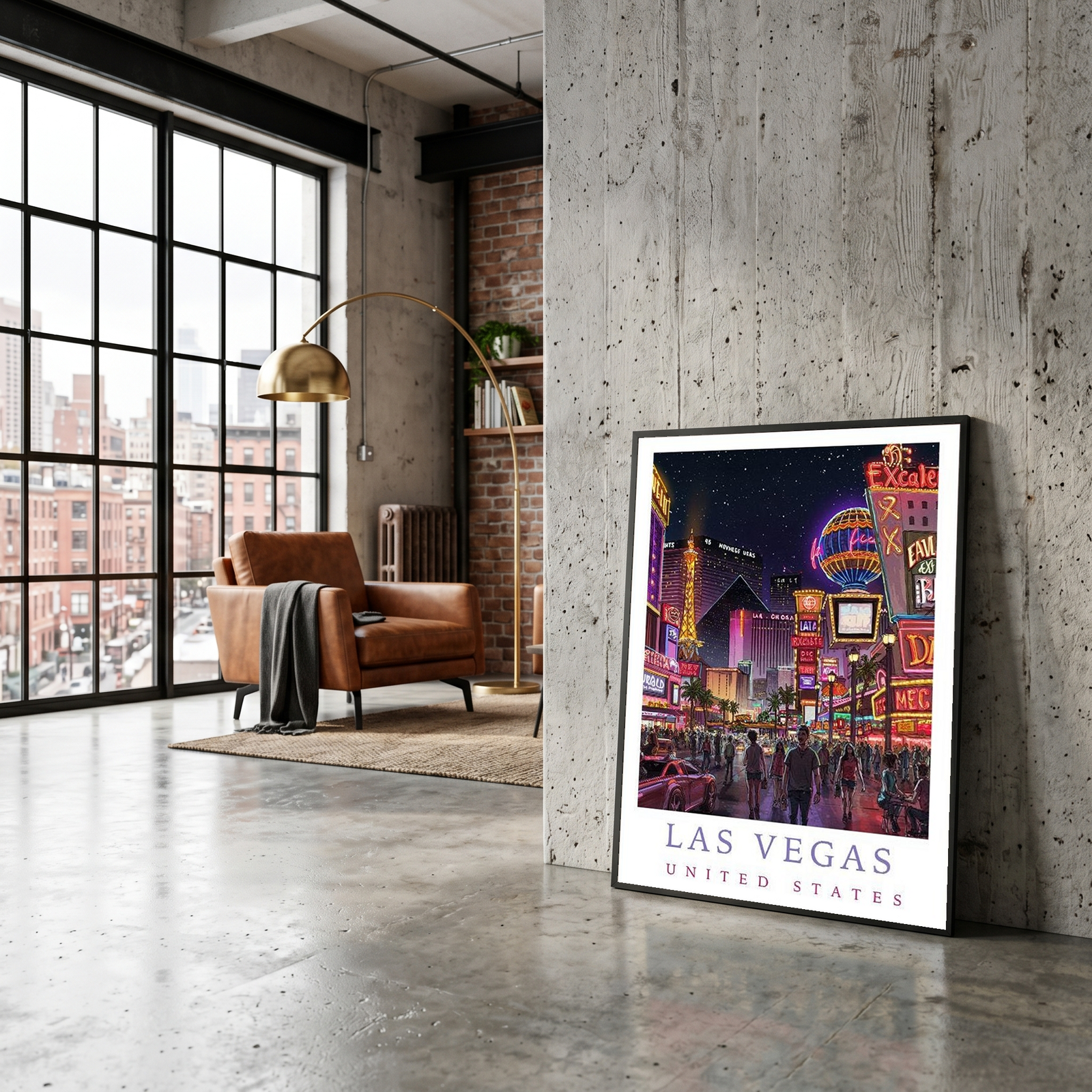 Las Vegas Travel Poster — Neon Strip Night Cityscape Print