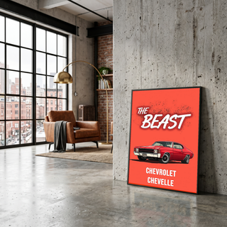 The Beast Chevy Chevelle Poster — Red Muscle Car Wall Art Print