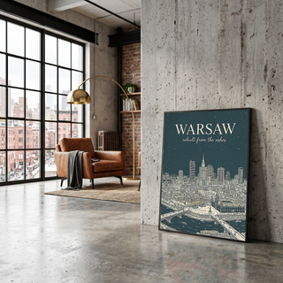 Warsaw Line Art Print — Slate Old Town Palace of Culture Skyline Wall Art
