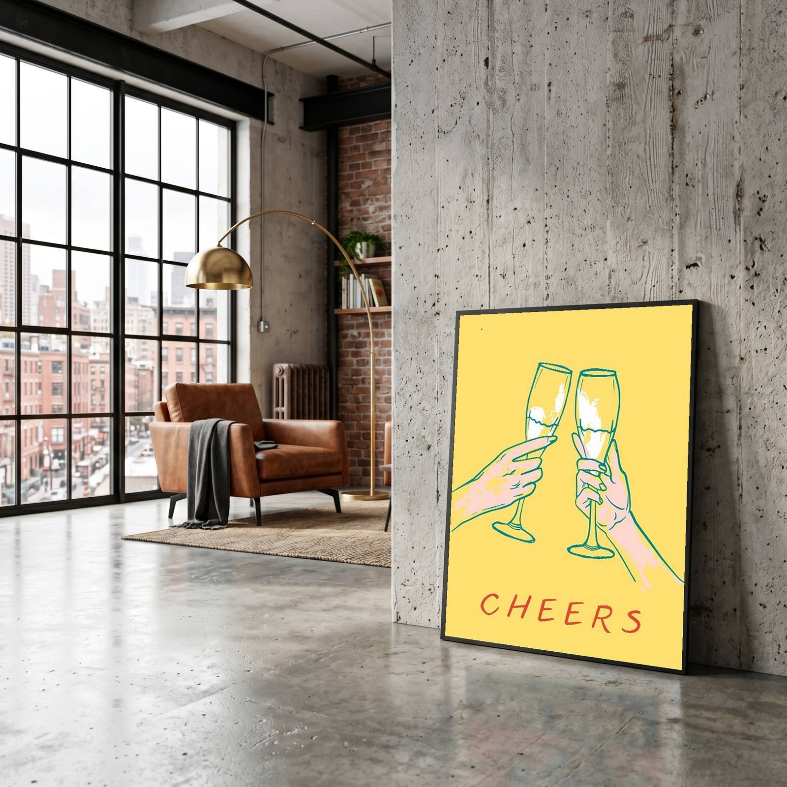 Cheers Champagne Toast Poster - Retro Cocktail Bar Cart Wall Art Print