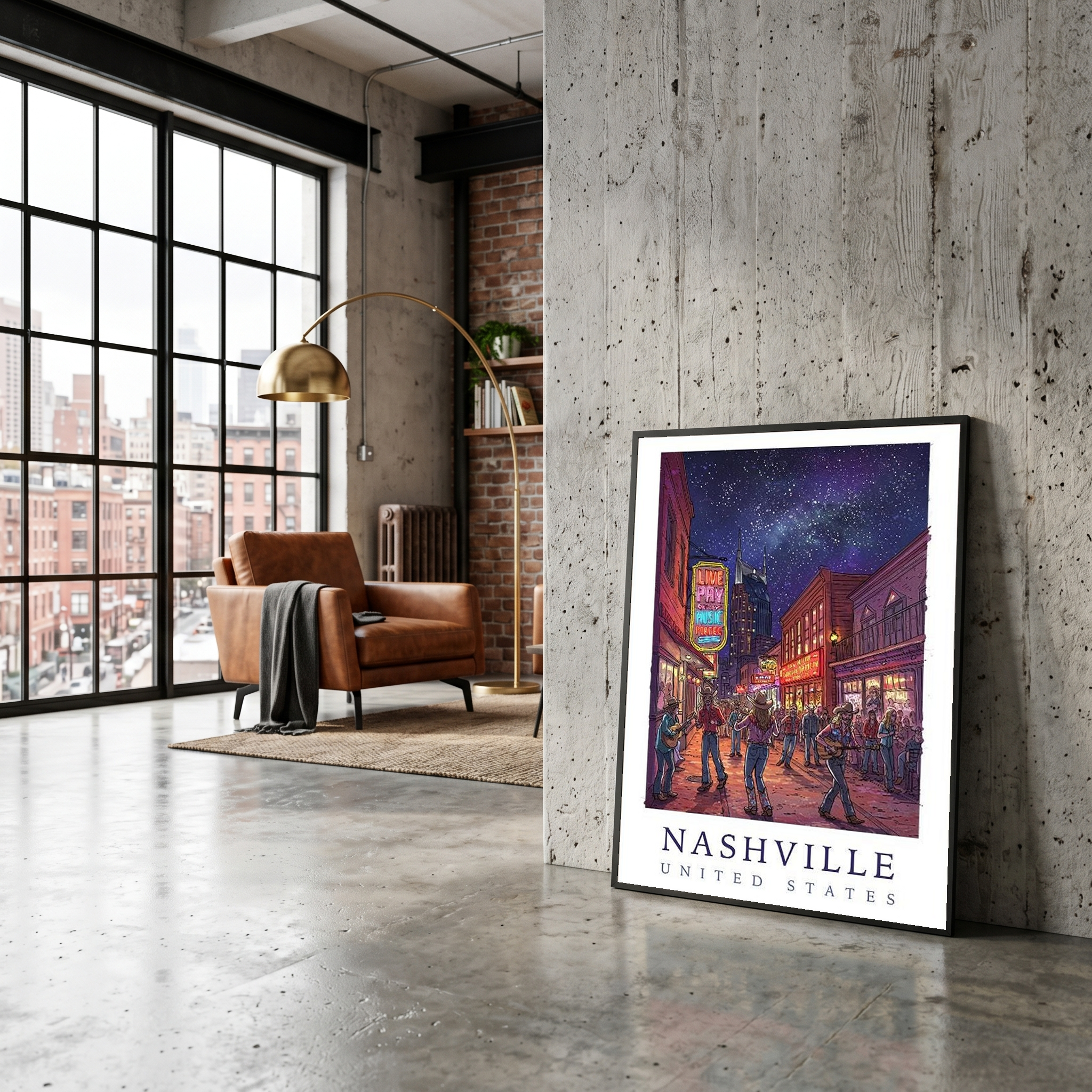 Nashville Travel Poster — Music City Broadway Honky Tonks Night Print