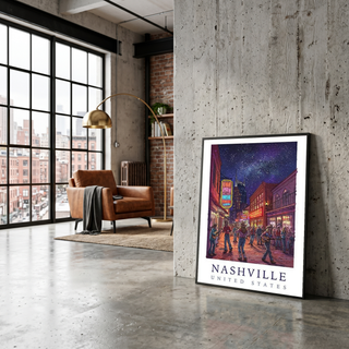 Nashville Travel Poster — Music City Broadway Honky Tonks Night Print