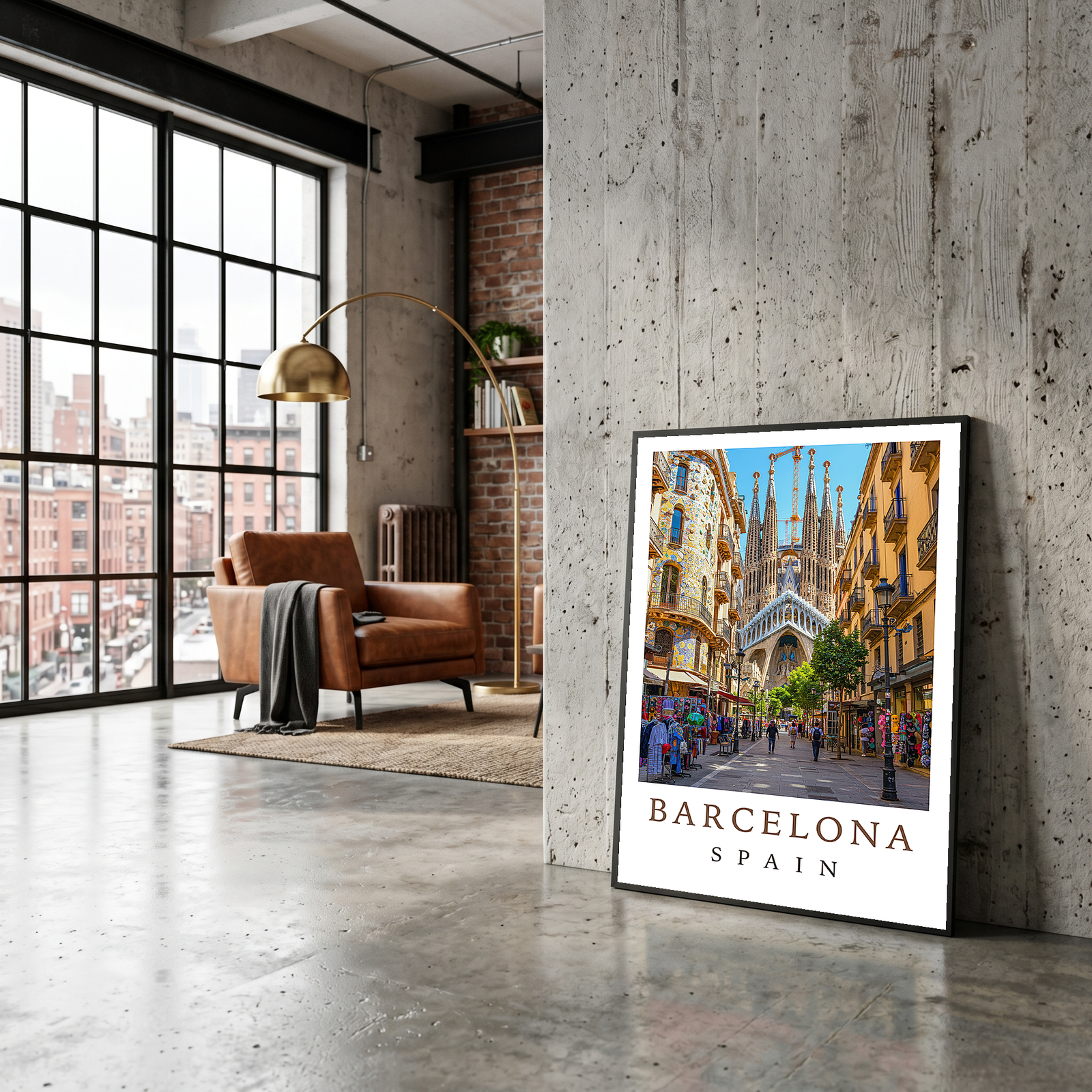 Barcelona Spain Travel Poster — Sagrada Familia Cityscape Print