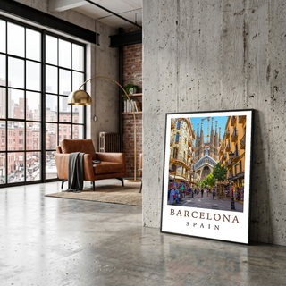 Barcelona Spain Travel Poster — Sagrada Familia Cityscape Print