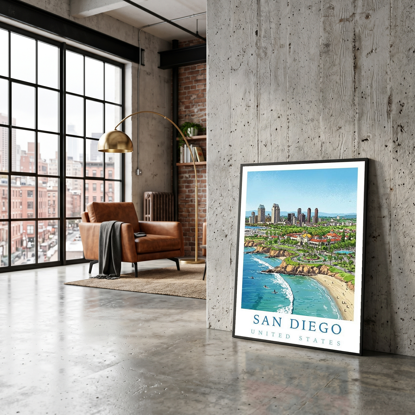 San Diego Travel Poster — Coastal Skyline Cabrillo Beach Print
