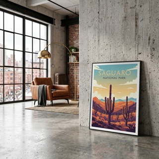 Saguaro National Park Poster — Vintage Arizona Cactus Desert Sunset Print
