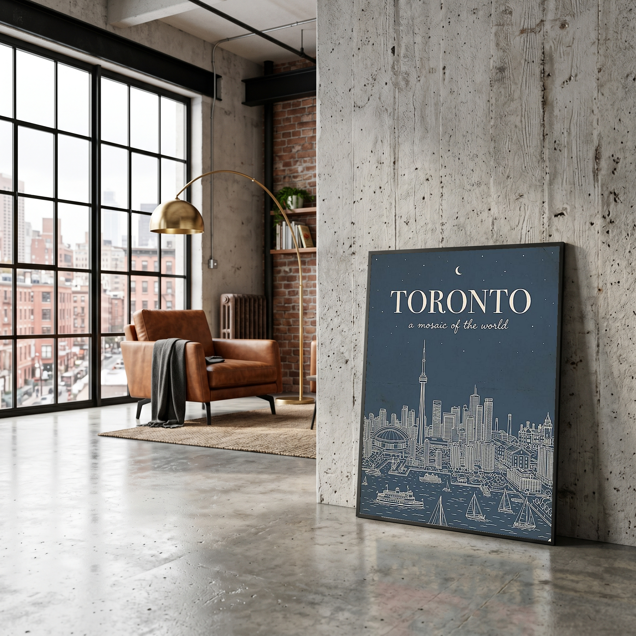 Toronto Line Art Print — Steel Navy CN Tower Skyline Harbourfront Wall Art