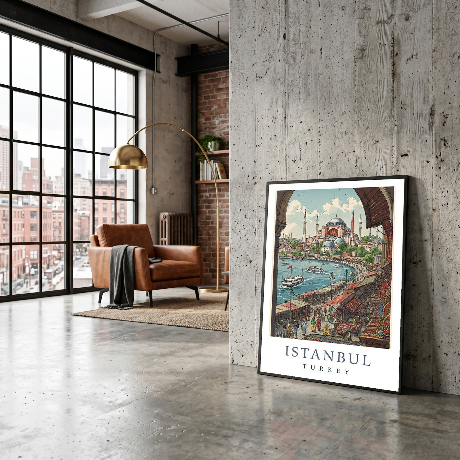 Istanbul Turkey Travel Poster — Hagia Sophia Bosphorus Bazaar Print