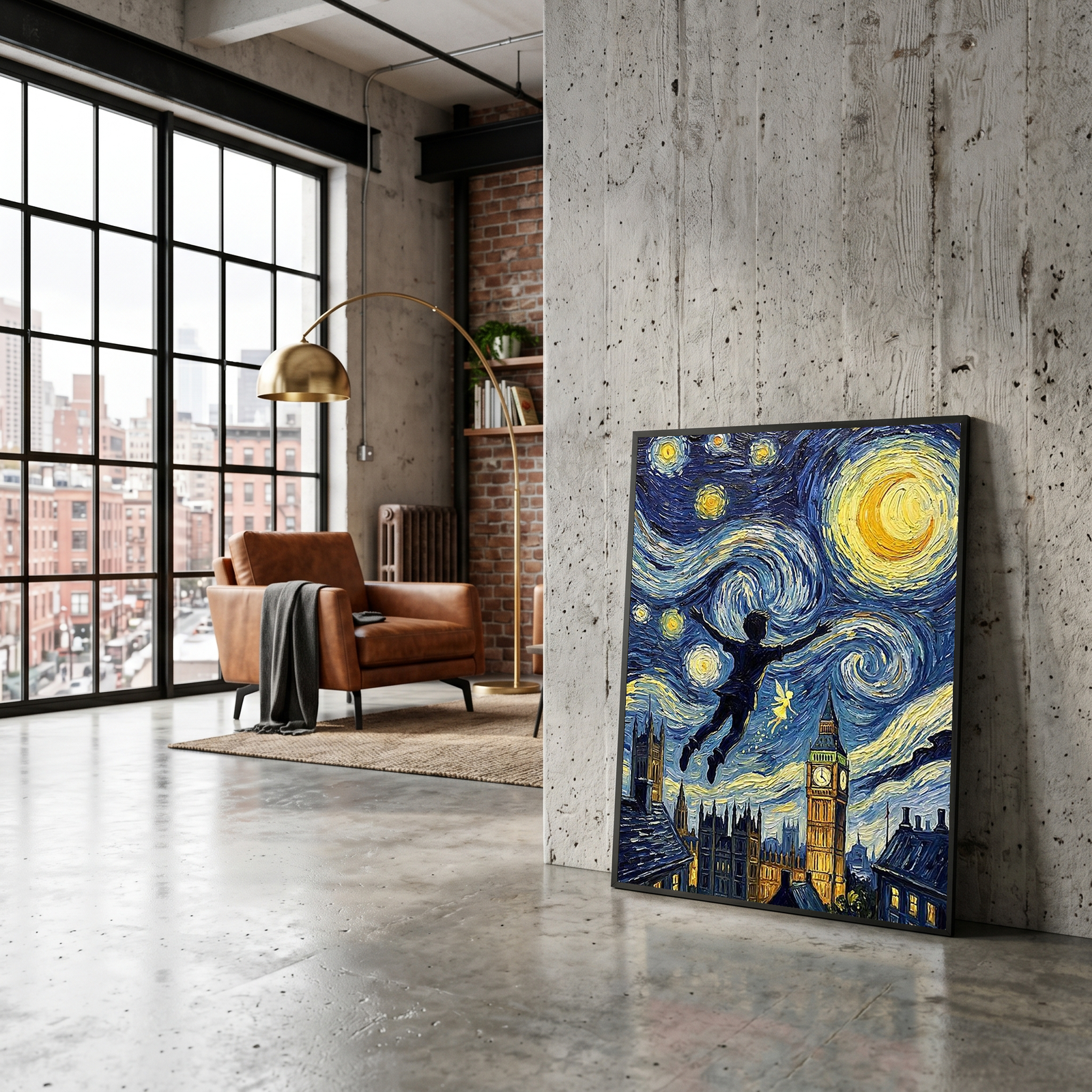 Peter Pan London Starry Night Print — Big Ben Van Gogh-Style Nursery Wall Art