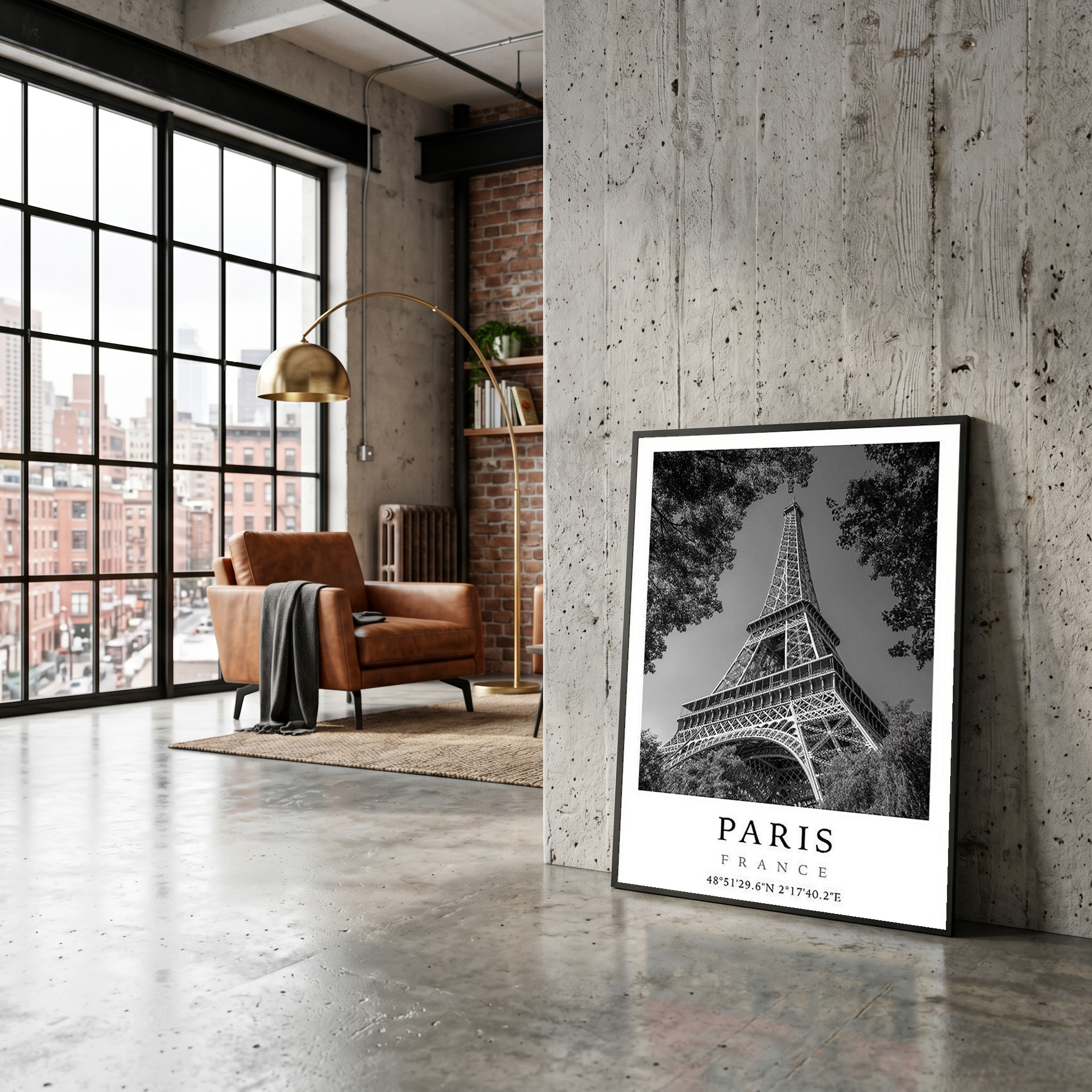 Paris Eiffel Tower Poster — Black and White France Coordinates Print