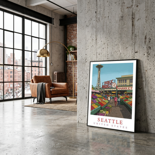 Seattle USA — Pike Place Market Space Needle Wall Art Print