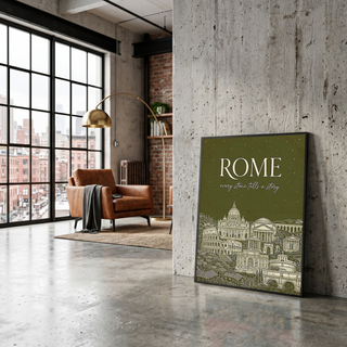 Rome Line Art Print — Olive Green Colosseum Vatican Skyline Wall Art