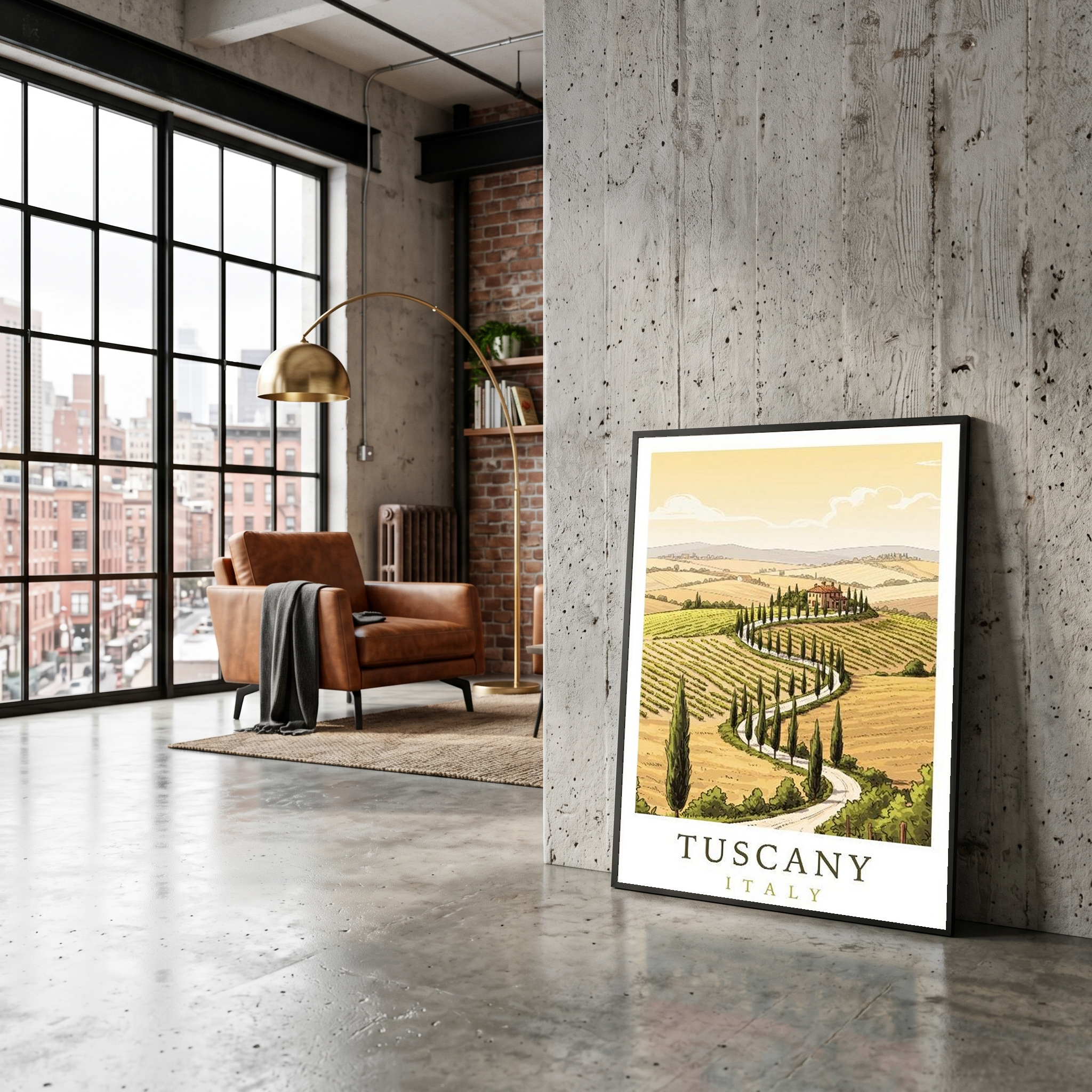 Tuscany Italy Travel Poster — Rolling Hills Cypress Vineyards Print