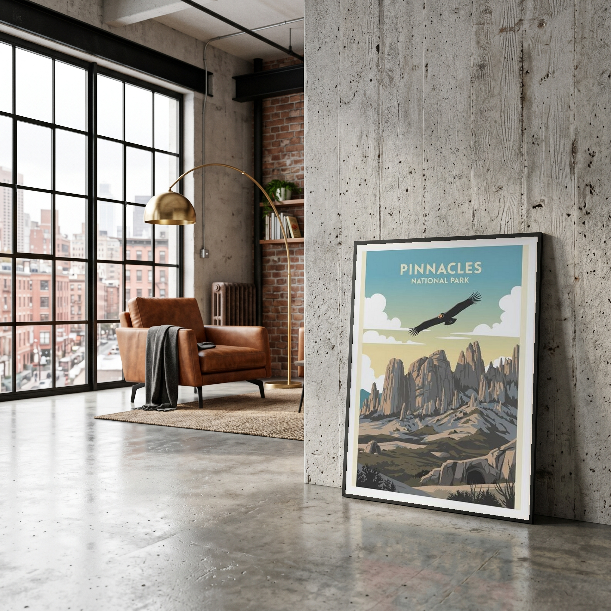 Pinnacles National Park Poster — Vintage California Condor Rock Spires Print