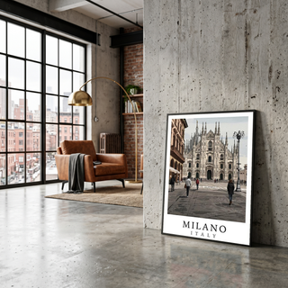 Milano Italy Travel Poster — Duomo Piazza Daytime Cityscape Print