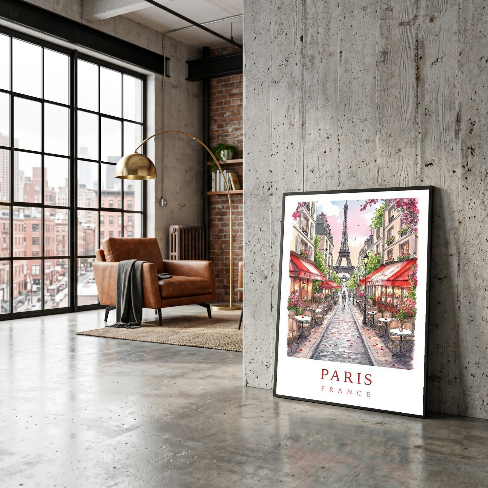 Paris France Travel Poster — Eiffel Tower Street Cafe Print