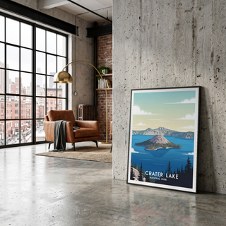 Crater Lake National Park Poster — Vintage Oregon Wizard Island Print