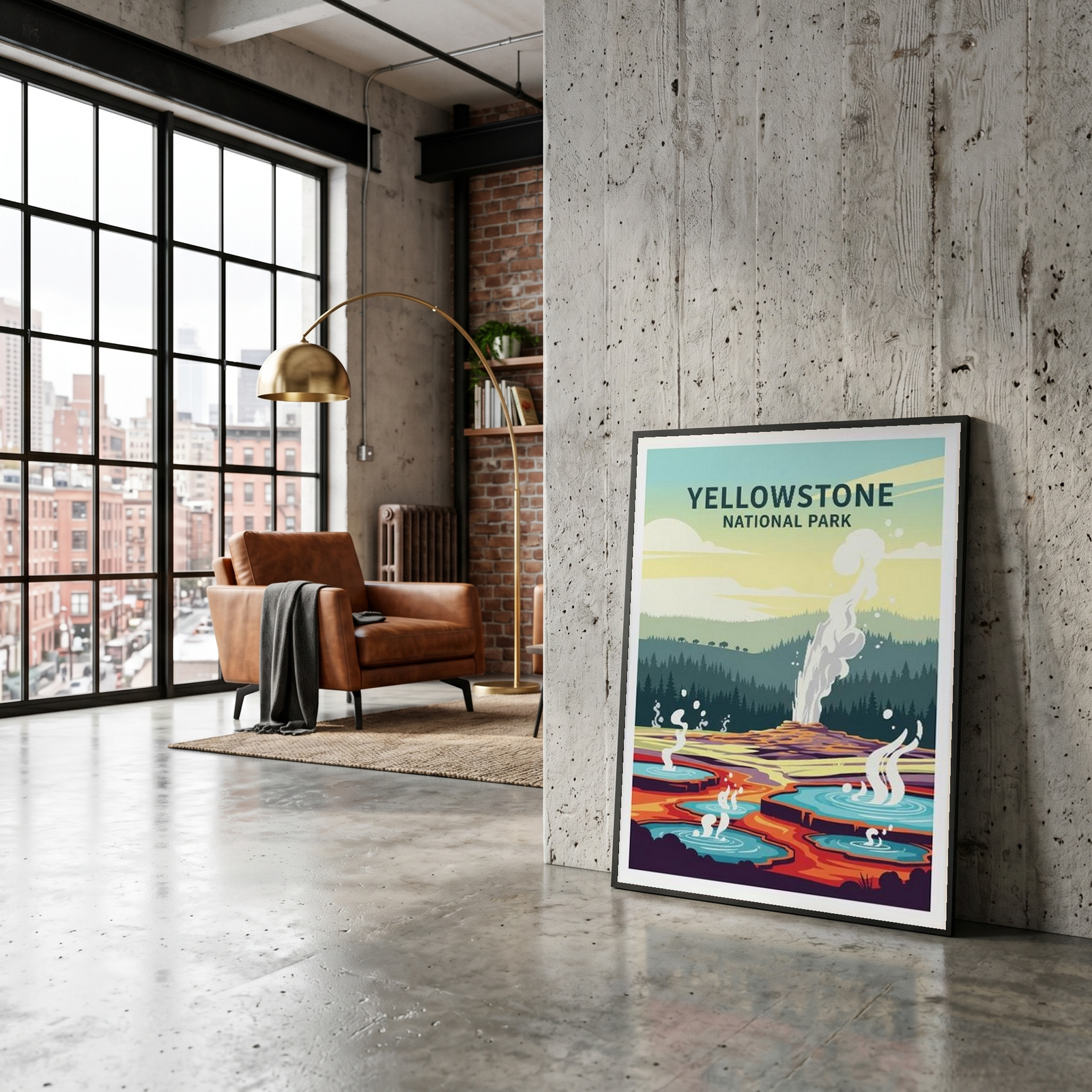 Yellowstone National Park Poster — Vintage Old Faithful Grand Prismatic Spring Print
