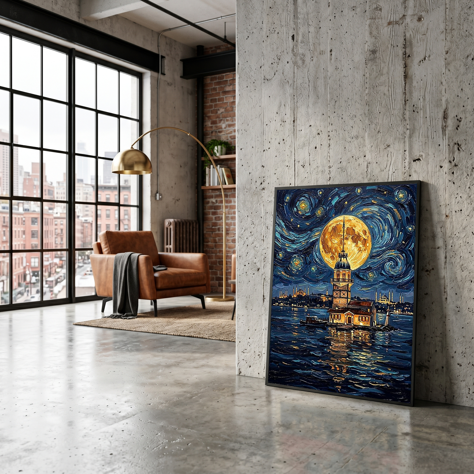 Maiden Tower Istanbul Full Moon Print — Van Gogh-Style Skyline Wall Art