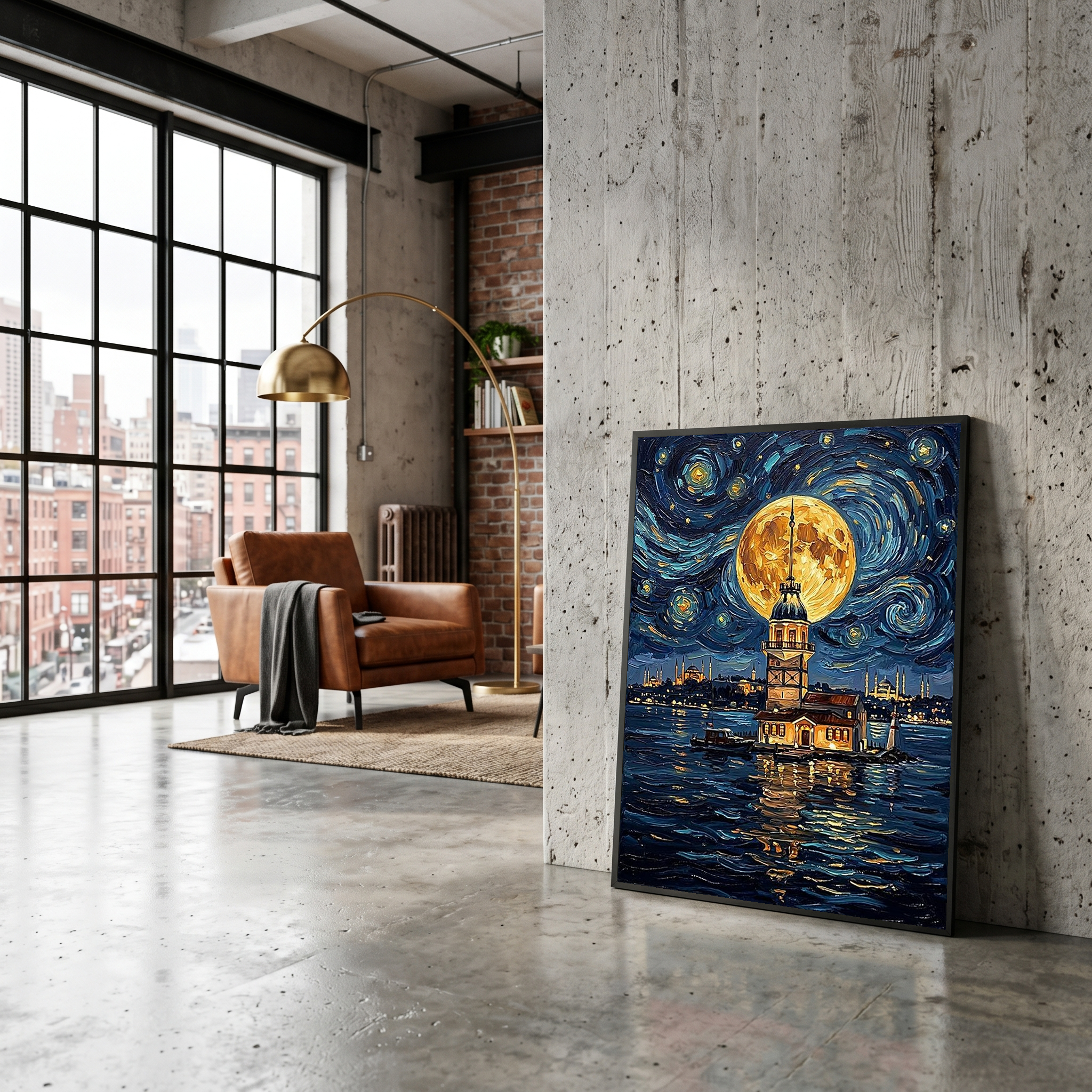 Maiden Tower Istanbul Full Moon Print — Van Gogh-Style Skyline Wall Art