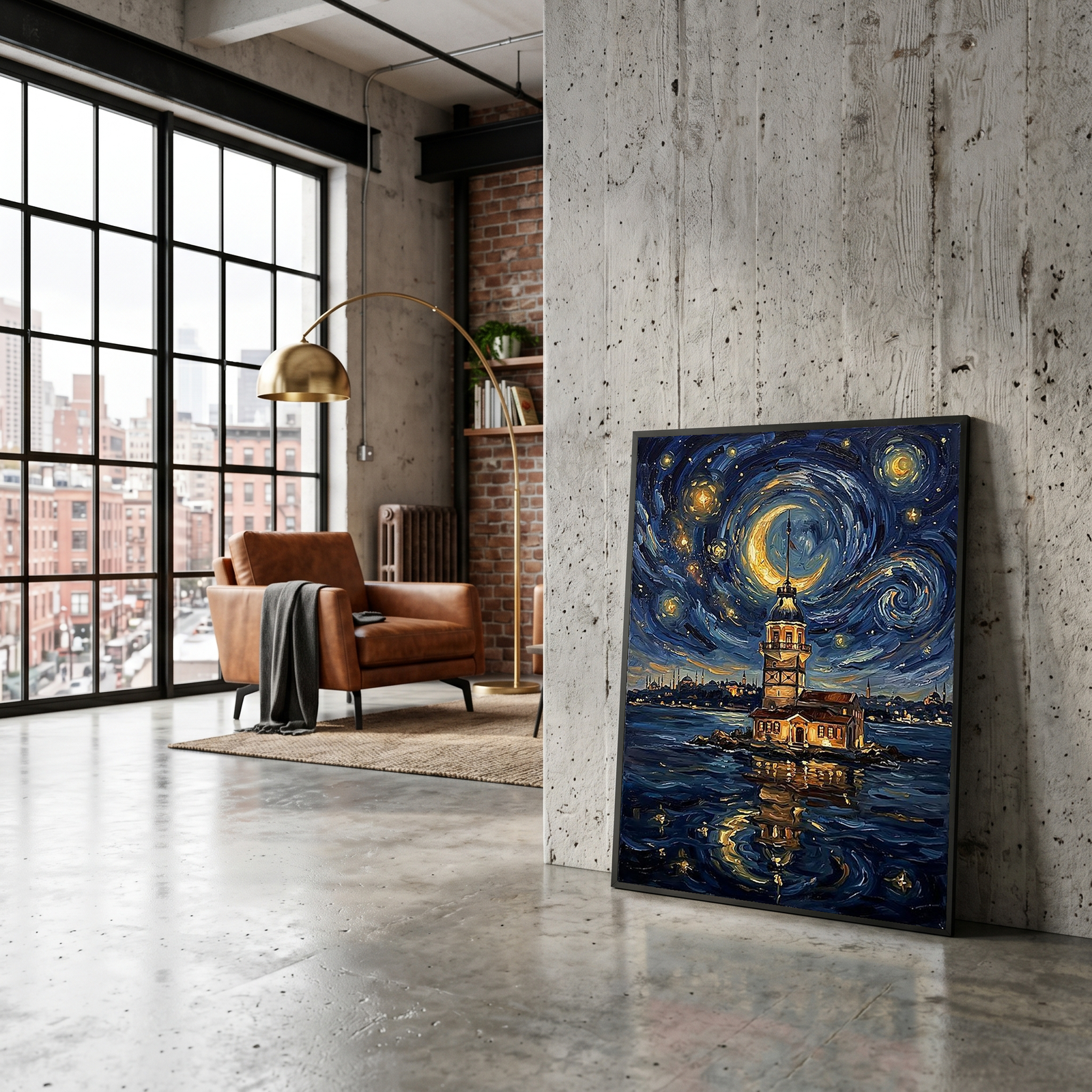 Maiden Tower Istanbul Crescent Moon Print — Van Gogh-Style Bosphorus Wall Art