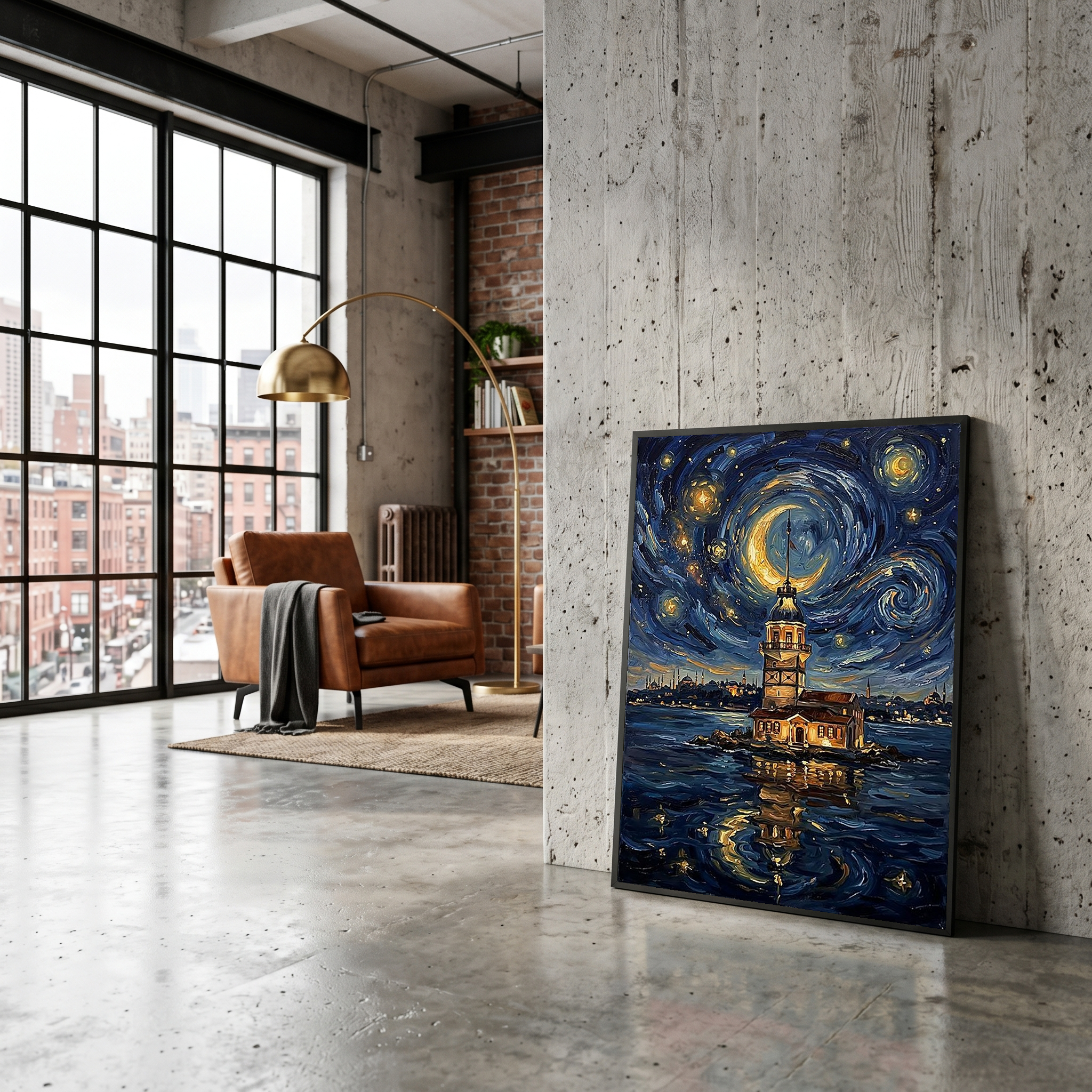 Maiden Tower Istanbul Crescent Moon Print — Van Gogh-Style Bosphorus Wall Art