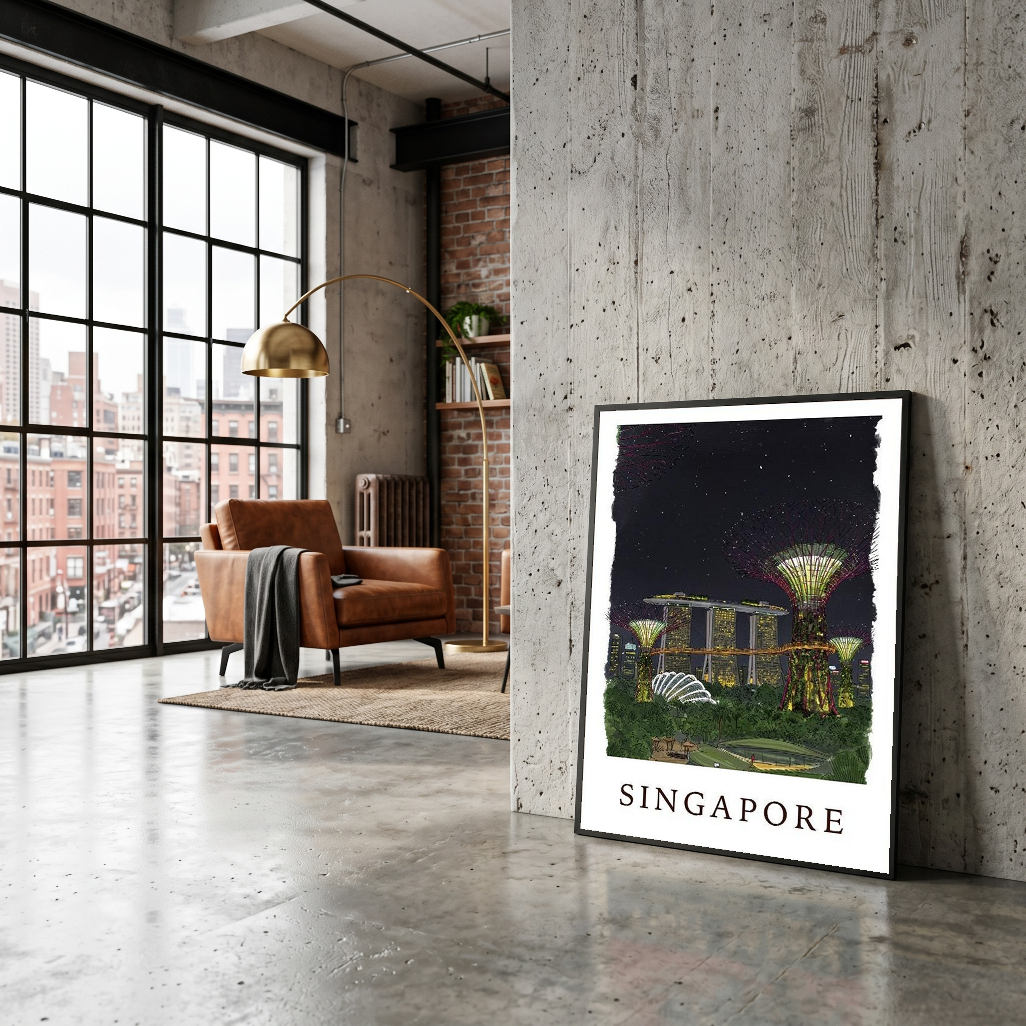 Singapore Travel Poster — Gardens by the Bay Marina Night Print