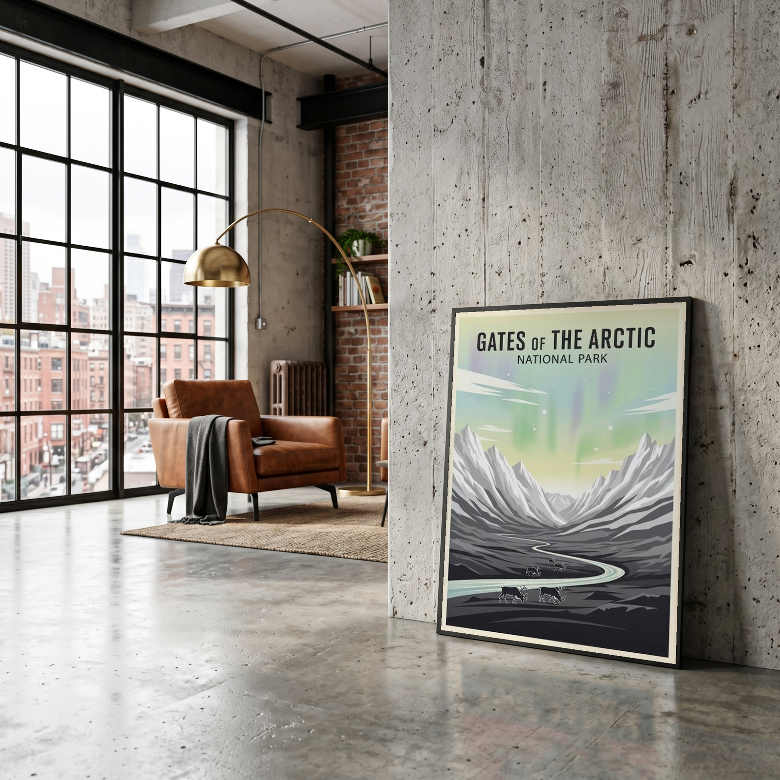 Gates of the Arctic National Park Poster — Vintage Alaska Aurora Caribou Print