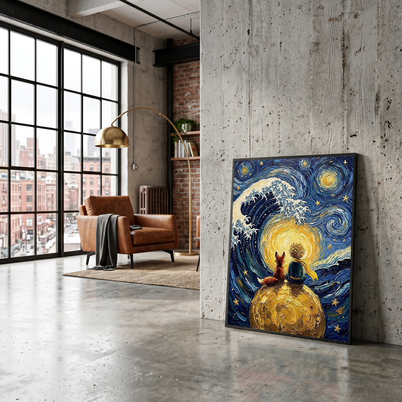 Little Prince Fox &amp; Planet Print — Van Gogh-Style Nursery Wall Art