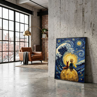 Little Prince Fox &amp; Planet Print — Van Gogh-Style Nursery Wall Art