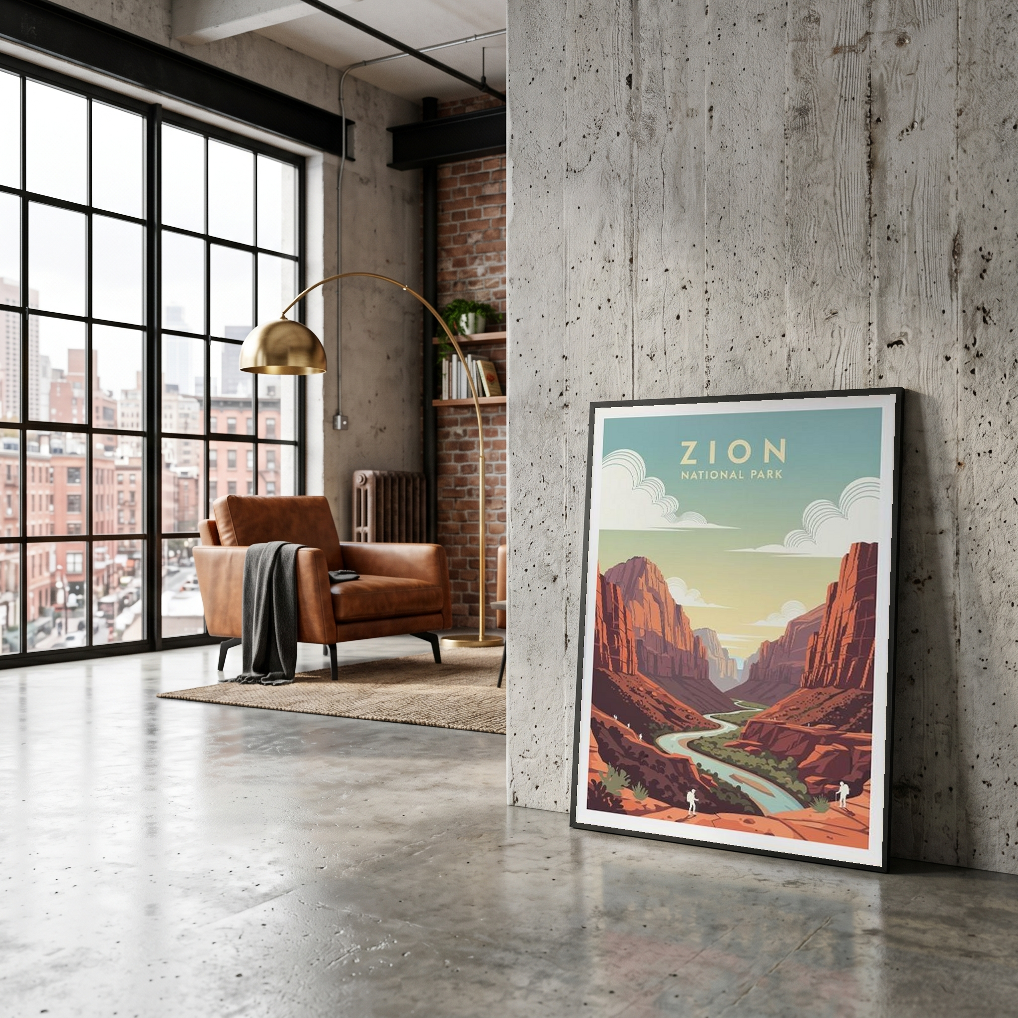 Zion National Park Poster — Vintage Utah Red Canyon Travel Print