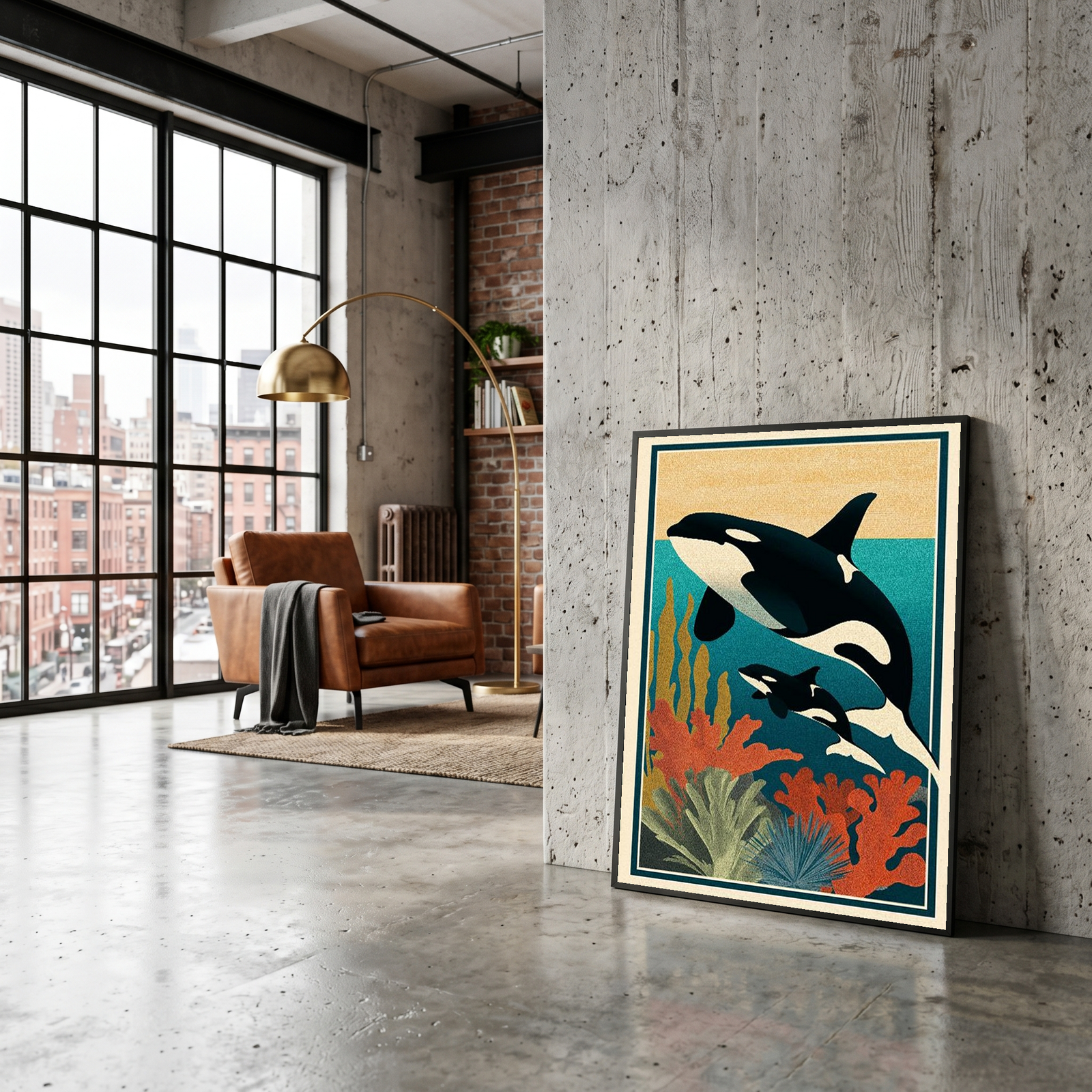 Orca Mother & Calf Ocean Reef Poster - Coastal Wildlife Wall Art
