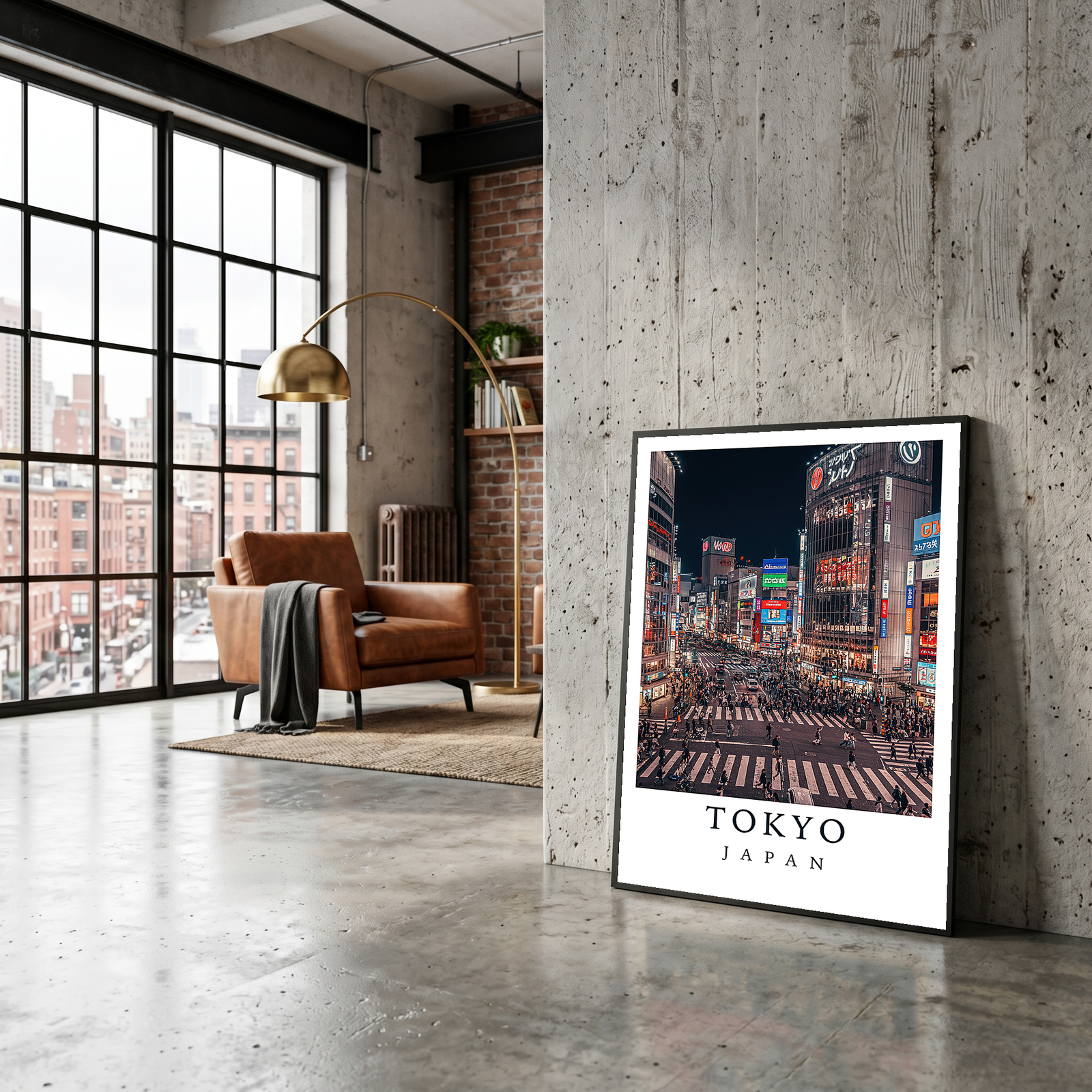 Tokyo Japan Travel Poster — Shibuya Crossing Neon Night Cityscape