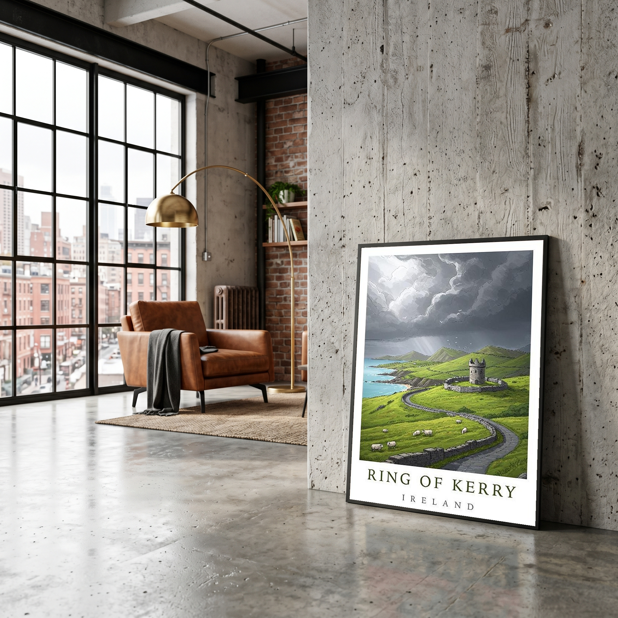 Ring of Kerry Ireland Travel Poster — Coastal Castle Sheep Stone Wall Print